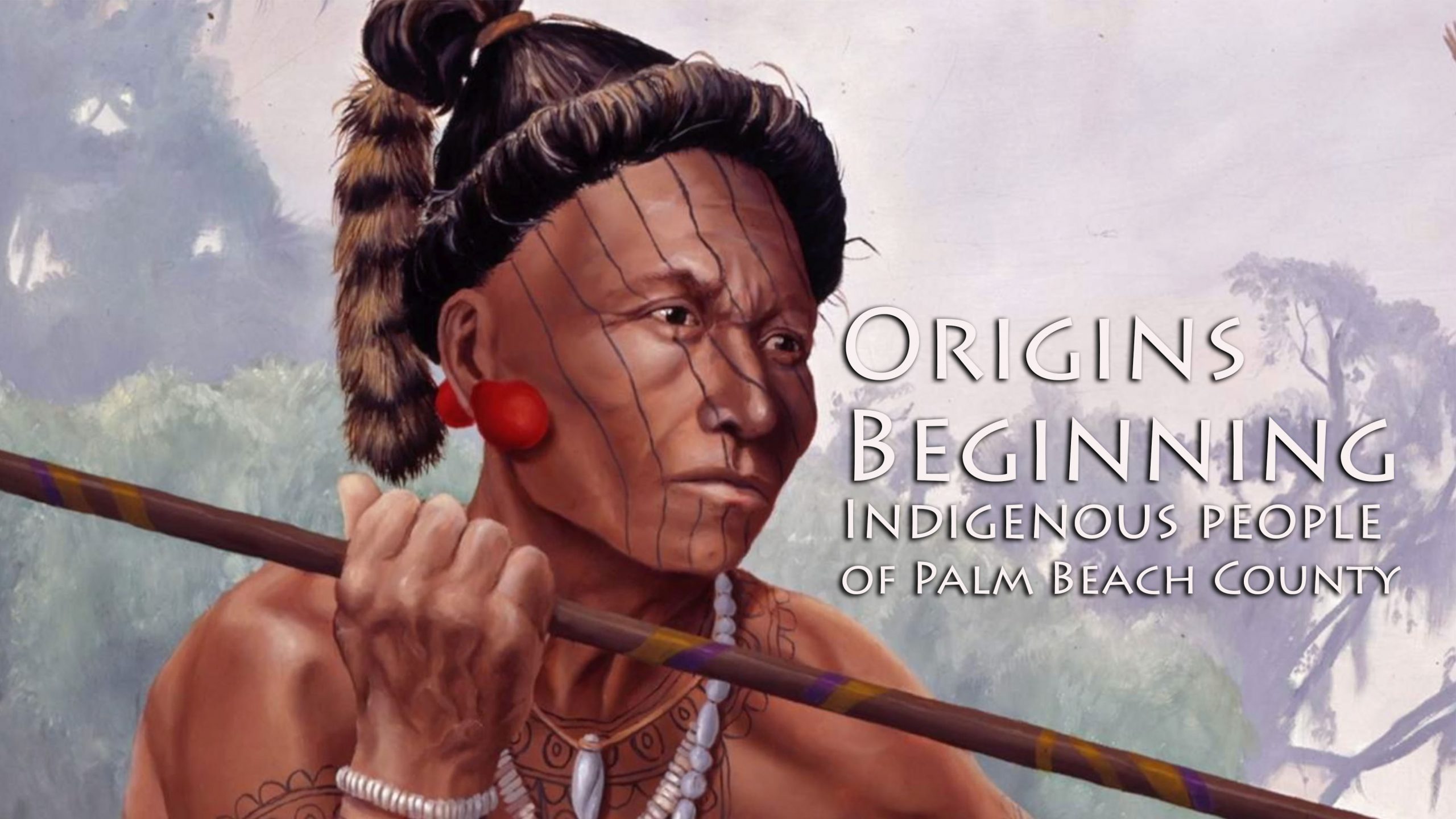 Origins documentary logo, Indigenous person holding spear.